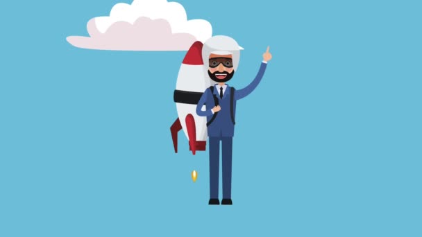 Businessman flying jetpack HD animation — Stock Video