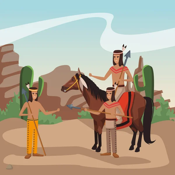 Tribu de guerreros indios americanos — Vector de stock