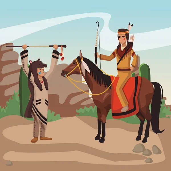 Tribu de guerreros indios americanos — Vector de stock