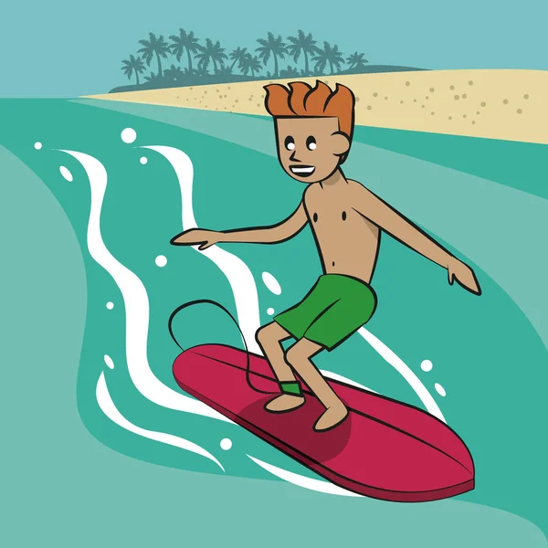 Hombre surf dibujos animados — Vector de stock