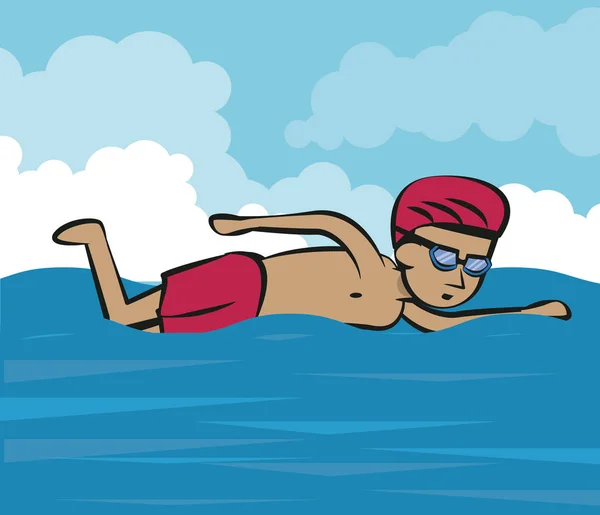 Mann schwimmt im Meer — Stockvektor