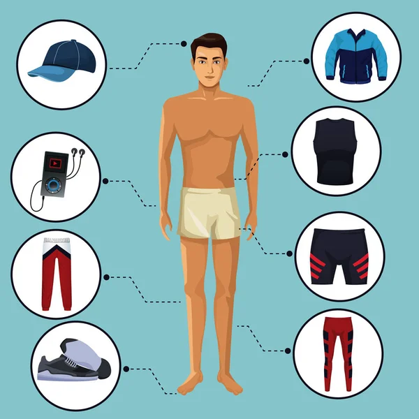 Modèle homme avec des vêtements de fitness — Image vectorielle