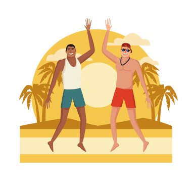 Gençler kumsalda atlama