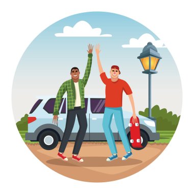 Genç arkadaş araba ile seyahat