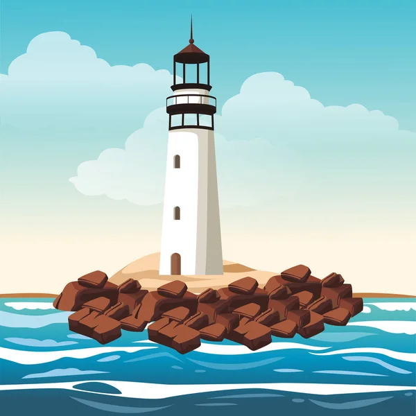 Deniz feneri ve beautilful manzara — Stok Vektör
