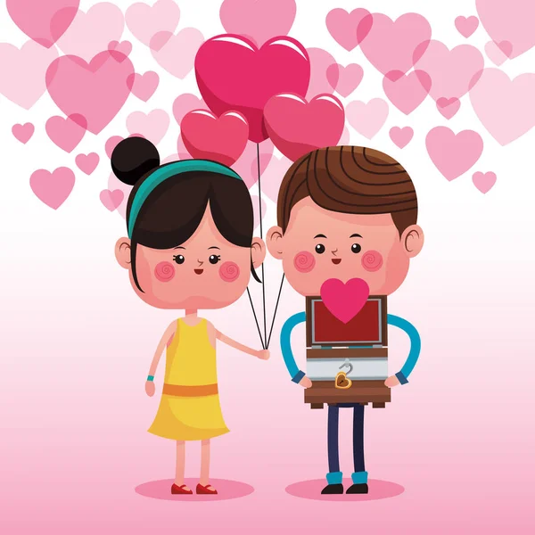 Couple mignon dans les dessins animés amour — Image vectorielle