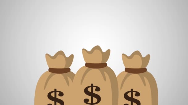 Geld tassen en munten Hd animatie — Stockvideo