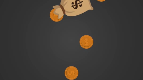 Argent sacs et pièces de monnaie pluie animation HD 