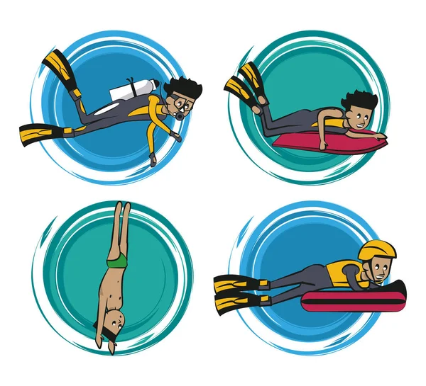 Conjunto de dibujos animados de deportes acuáticos — Vector de stock