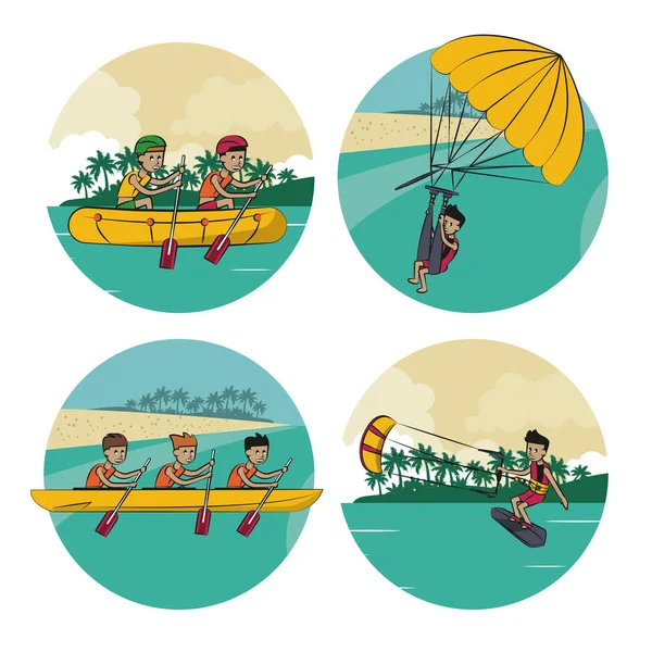 Set of water sports cartoons — Stock Vector