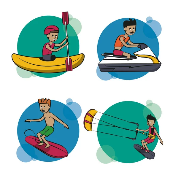 Set of water sports cartoons — Stock Vector