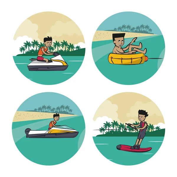 Conjunto de dibujos animados de deportes acuáticos — Vector de stock