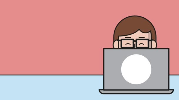Kobieta w laptopie patrząc społecznej sieci animacji Hd — Wideo stockowe