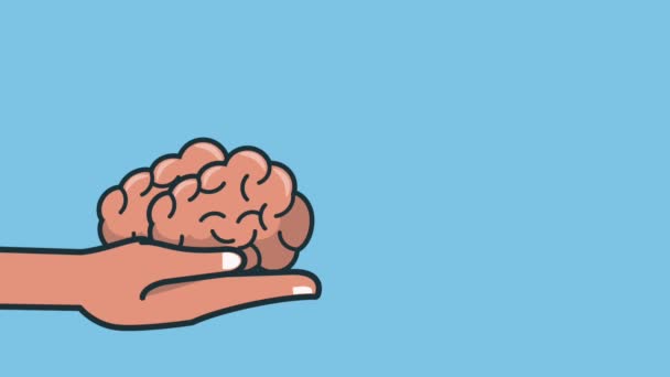 Hand holding brain with idea — Stock Video