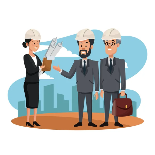 Architect and engineers teamwork — Stock Vector