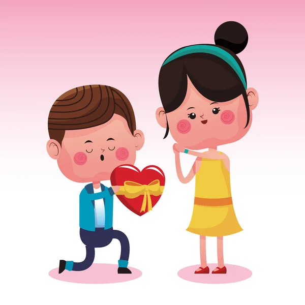 Couple mignon dans les dessins animés amour — Image vectorielle