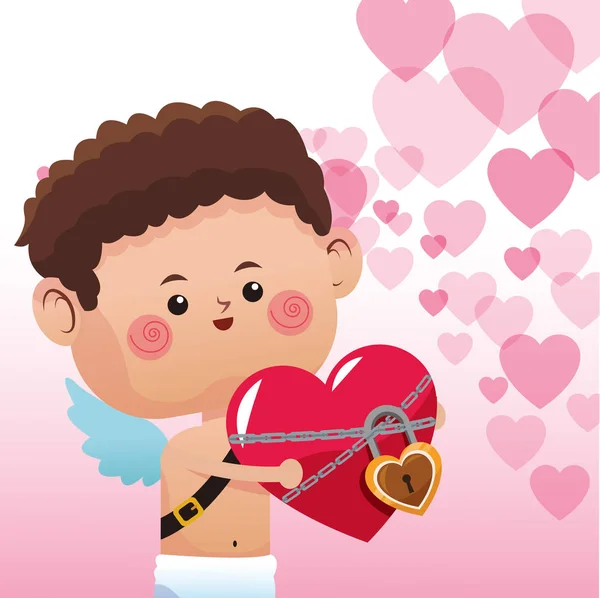Cupido carino con il cuore bloccato — Vettoriale Stock