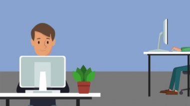 Genç işçiler ofiste Hd animasyon konuşma