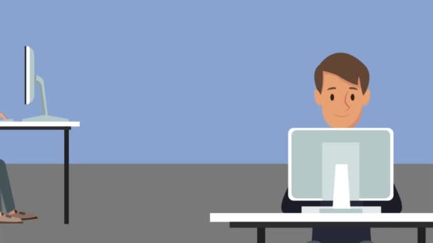 Junge Arbeitnehmer im Büro reden hd animation — Stockvideo