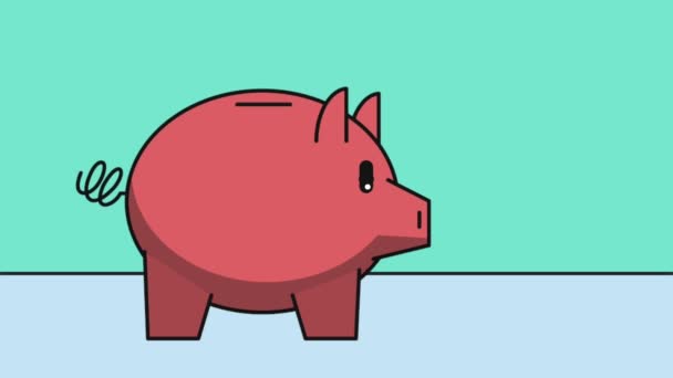 Pièces tombant dans l'animation HD cochon — Video