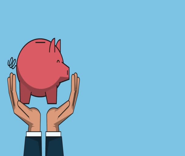 Manos con ahorros de cerdito — Vídeos de Stock