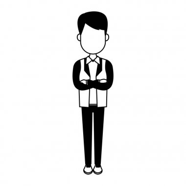 Siyah ve beyaz genç adam karikatür