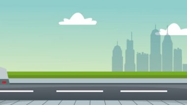 Araba yol üzerinde cityscape Hd animasyon