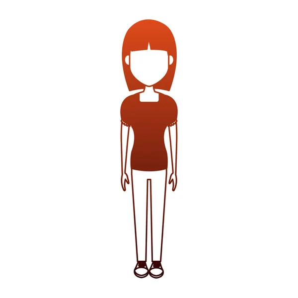 Karikatur einer jungen Frau auf roten Linien — Stockvektor