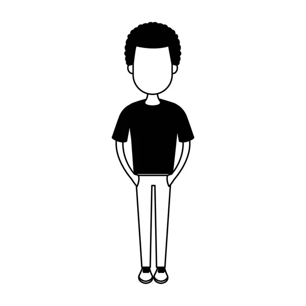 Young man cartoon on black and white — Stock Vector