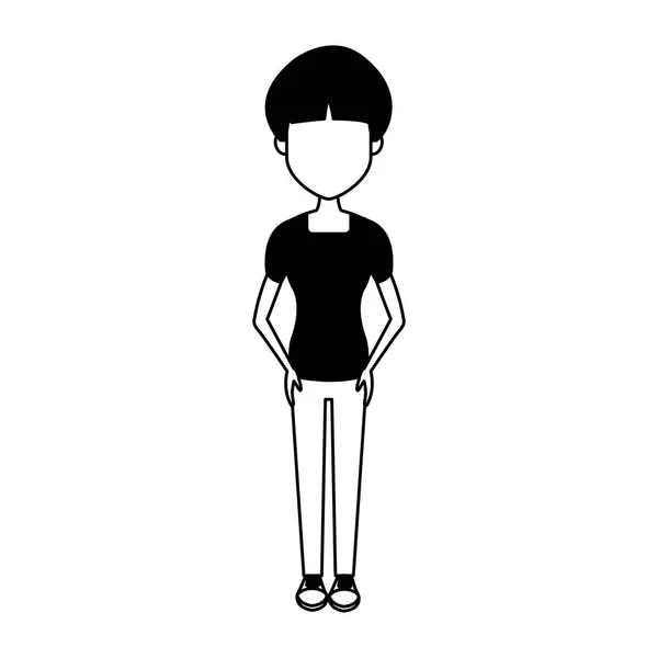 Junge Frau Karikatur auf schwarz-weiß — Stockvektor