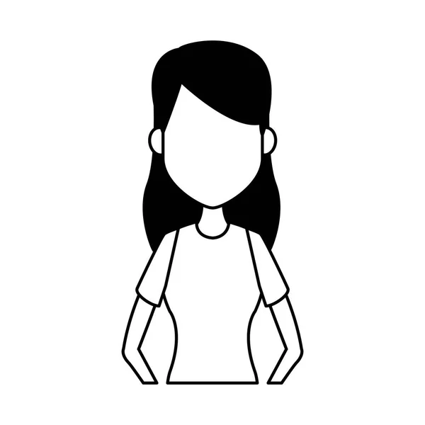 Giovane donna cartone animato in bianco e nero — Vettoriale Stock