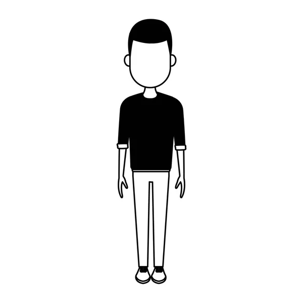 Jeune homme dessin animé sur noir et blanc — Image vectorielle