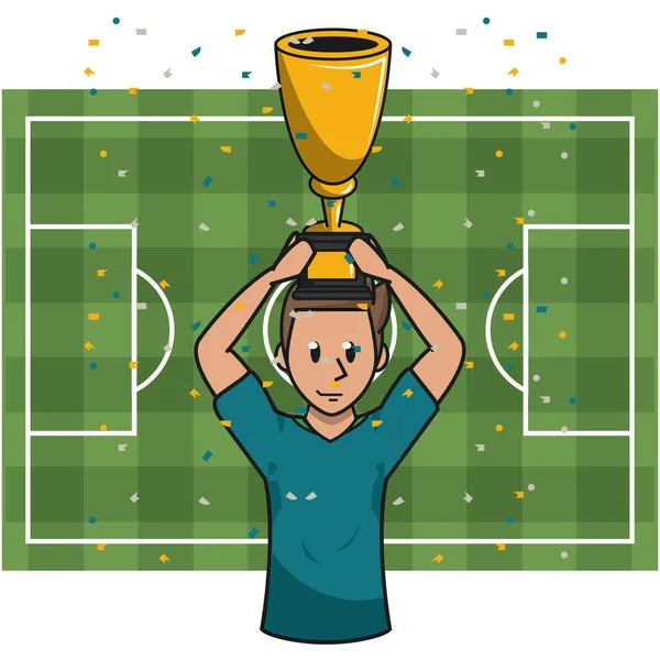 Fußballer mit Pokal — Stockvektor
