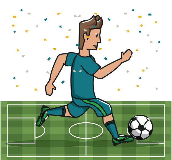 Jugador de fútbol jugando en el campo — Vector de stock