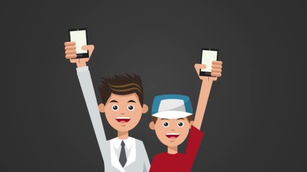 Pappa och pojke med taxi app Hd animering — Stockvideo