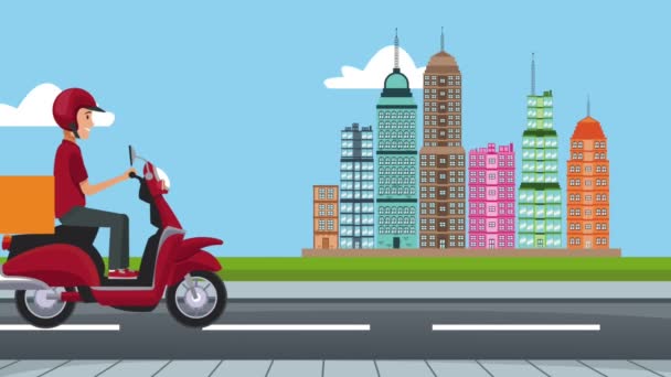 Scooter Hd animasyon üzerinde Fast food online teslim — Stok video