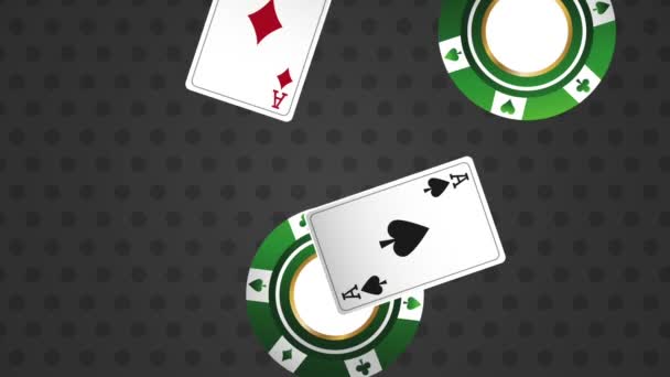 Chip di casinò e carte che cadono animazione HD — Video Stock