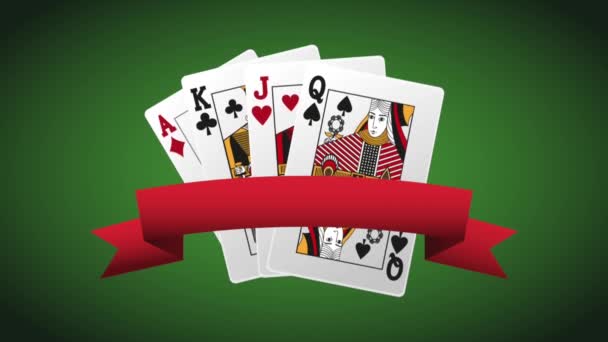 Pokers cards with ribbon banner HD animation — Stock Video