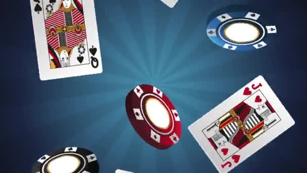 Chip di casinò e carte che cadono animazione HD — Video Stock