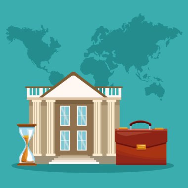 Evrak çantası ve zaman ile bina banka