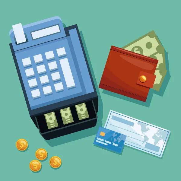 Registrazione contanti con assegno e carta di credito — Vettoriale Stock