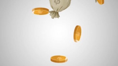 Para çantaları ve Hd animasyon düşen paraları