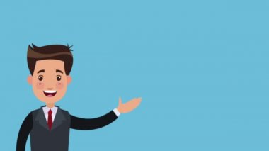 Mavi arka plan Hd animasyon üzerinde konuşan işadamı