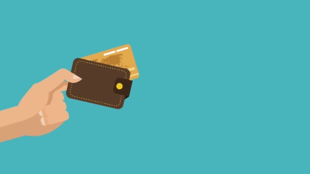 Credit card inside wallet HD animation — Stock Video