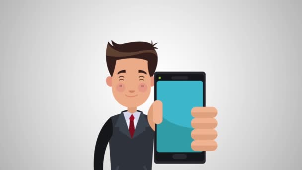 Бизнесмен с банковским приложением HD анимации — стоковое видео