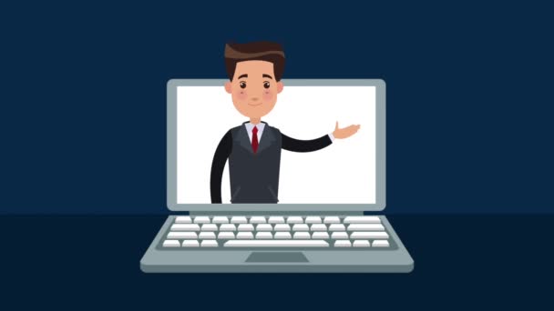 Businessman on laptop HD animation — Stock Video