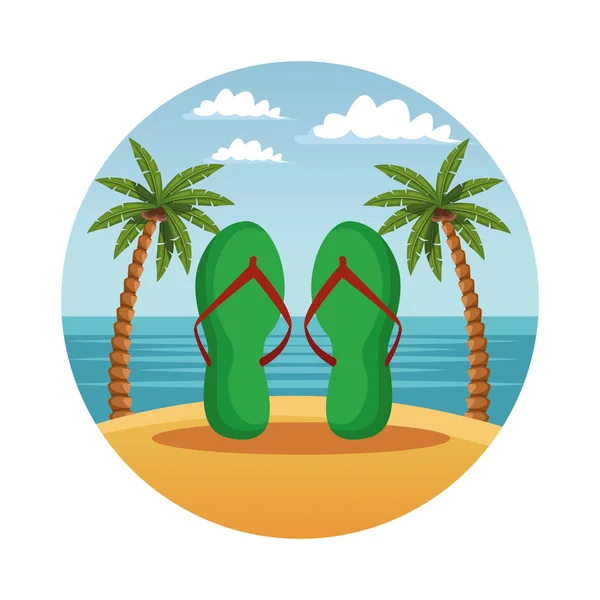 Símbolo redondo verano y playa — Vector de stock