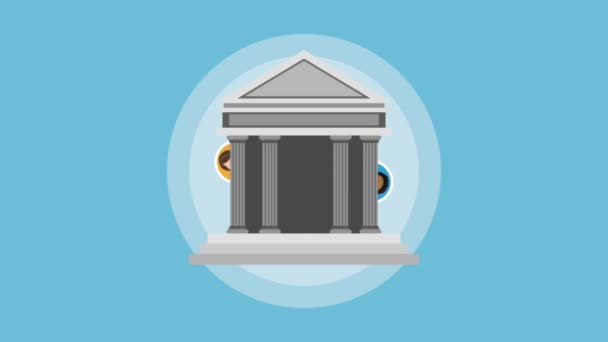 Para sembolleri Hd animasyon ile banka binaları — Stok video