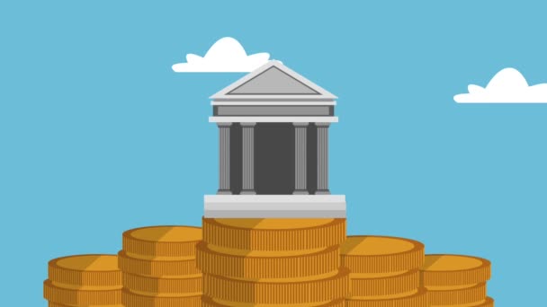 Здания банка с денежными символами HD анимация — стоковое видео