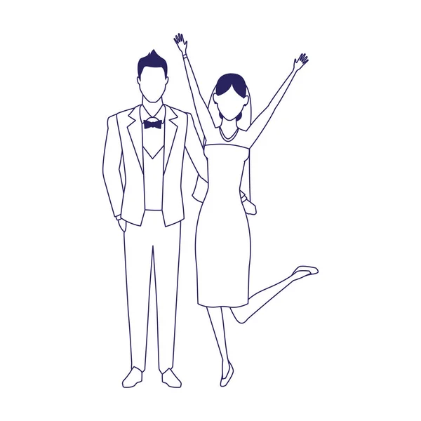 Happy bride and groom standing icon, flat design — Stock Vector
